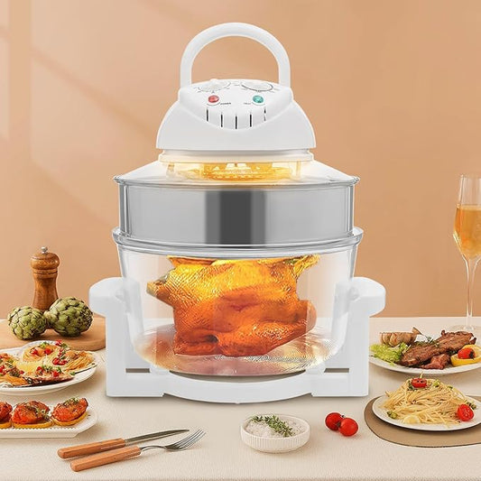 17L Turbo Electric Glass Air Fryer w/ 2 Grill,Infrared Convection Multifunction Oven Large Visible Air Fryer w/Temperature Controls Oil-Less Grill Roaster Chicken Turkey Roast Grill Deep Fryer