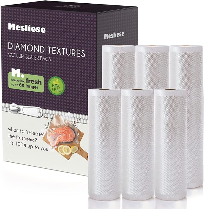 Mesliese Vacuum Sealer Bags Rolls for Custom Fit 11''x16' 3 Pack & 8''x16' 3 Pack Total 96', Heavy-Duty Thick Food Bag, BPA-Free, Freezable, Use for Sous Vide and Storing Raw and Cooked Foods,
