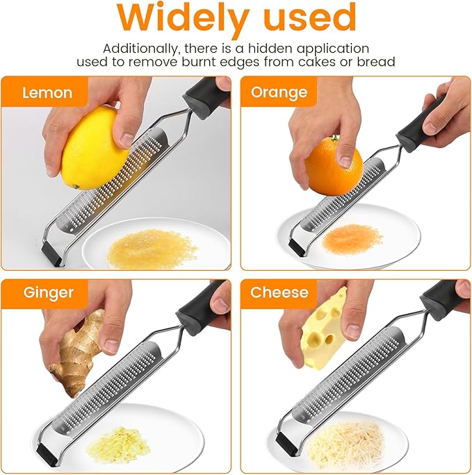 4 Pcs Stainless Steel Lemon Zester Cheese Grater with Handle and Protective Case Handheld Ginger Grater Multifunctional Citrus Zester for Cheese Ginger Garlic