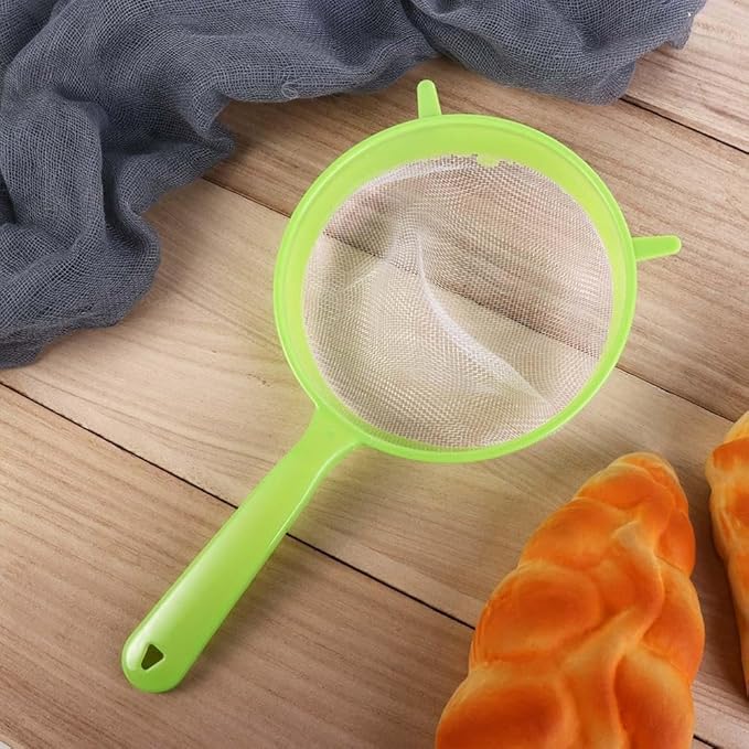3 PCS/Set Flour Sifter with Long Handle, Plastic Hangable Flour Colander Powder Filter Strainer Fine Mesh Colander Coffee Filter Tea Strainer, Strainers and Colanders and Food Strainers（Green）