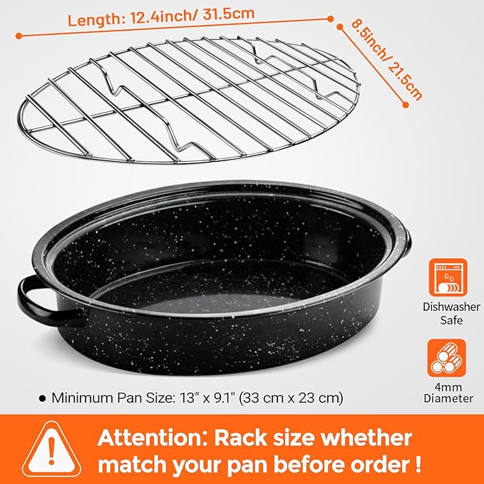 Oval Turkey Roasting Rack,12 Inch Stainless Steel Rack for Thanksgiving Christmas Gifts, Non-Stick Wire Rack Safe for Thanksgiving Turkey, Roasting and Cooling