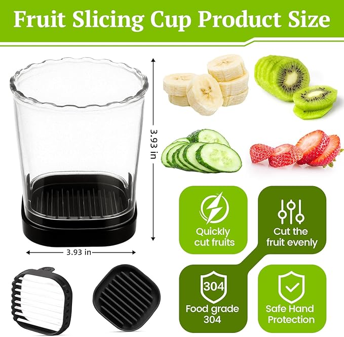 Hendiy Strawberry Slicer with Stainless Blades | Egg & Fruit Slicer Cup for Banana, Cucumber, Mushroom | ABS Detachable Kitchen Gadget - Precision Berry Cutter Tool (Black, 1-Pack)