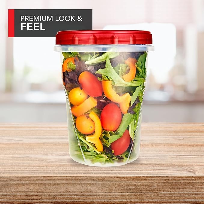 Stock Your Home 32oz Plastic Containers with Red Twist Top Lids (6 Pack) – Quart Freezer Containers for Leftovers, Airtight Reusable Soup Storage, Microwave & Dishwasher Safe