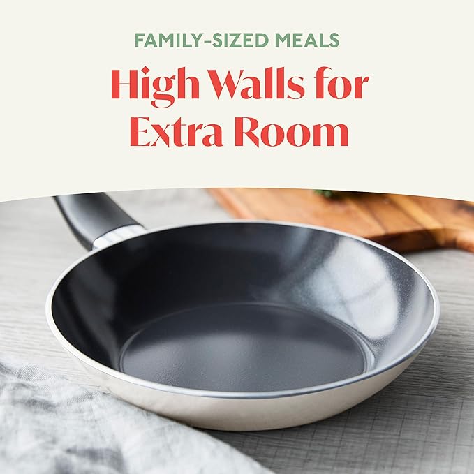 Lumenflon Deco 8” Nonstick Frying Pan Skillet, Made in Italy, Diamond Ceramic PFAS-Free, Dishwasher & Metal Utensil Safe, Durable Gloss Enamel Finish, Stay-Cool Handle, High Walls-Extra Room, Taupe