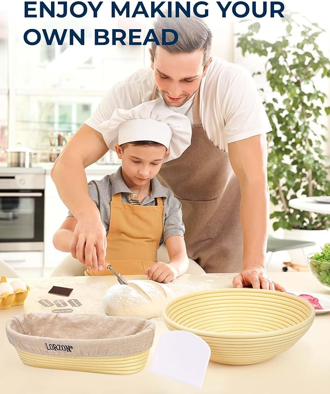 Banneton Bread Proofing Baskets Set of 2, 11" Round & 12" Oval Sourdough Proofing Baskets with Sourdough Bread Baking Supplies (Plastic)