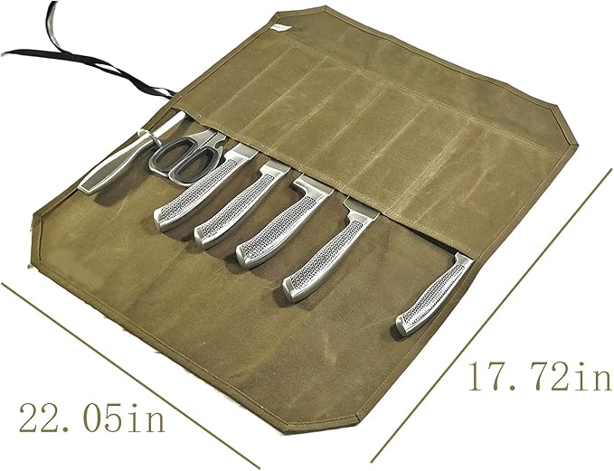 ZHQZZPH Waxed Canvas Chef Knife Roll Bag | Multi-Slot Protector Professional Organization for Kitchen Tools & Cutlery - Secure Blade Holder Travel Pouch & Multi-Purpose Storage Case