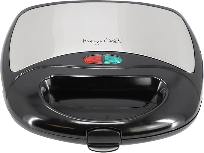MegaChef Electric Compact Aluminum Nonstick Panin Press Grill Sandwich Maker, Countertop Appliance, Sandwich Grill, Upright Storage, Overheat Safety Protect (Grill Plate)