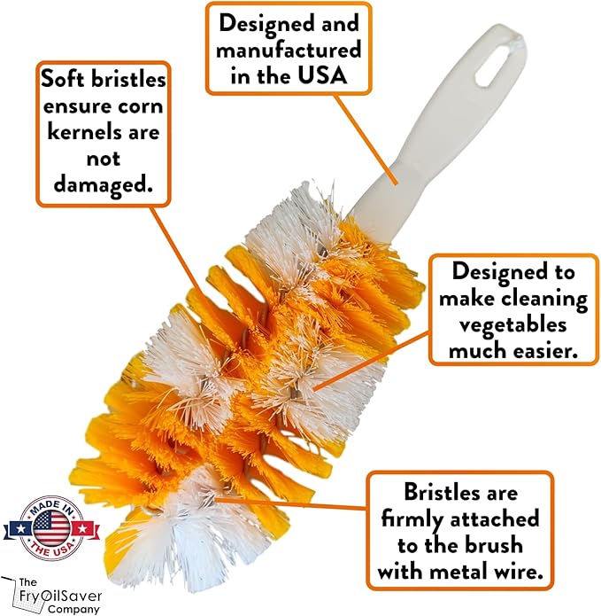 Corn De-Silker Brush | Bristled Veggetable Scrubber for Brushing Carrots, Potatoes | Durable & Firm Corn Scrubber, Corn Silk Hair Remover, Food Brush by FryOilSaver Co. B239C