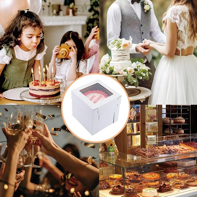 Huoshange Tall Cake Boxes for Tier Cakes,12x12x12 Inch [3 Pack ] Thick Sturdy Bakery Box with Window,White Wedding Cake Boxes,Layer Cake Carrier,Disposable Cake Containers