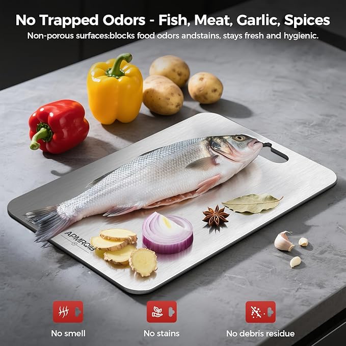 APMRQIB Titanium Cutting Board, 100% Pure Titanium Cutting Boards for Kitchen, Double Sided Non Toxic Cutting Board, Hygiene Durable Dishwasher Safe 10.5”×6.3” (M)