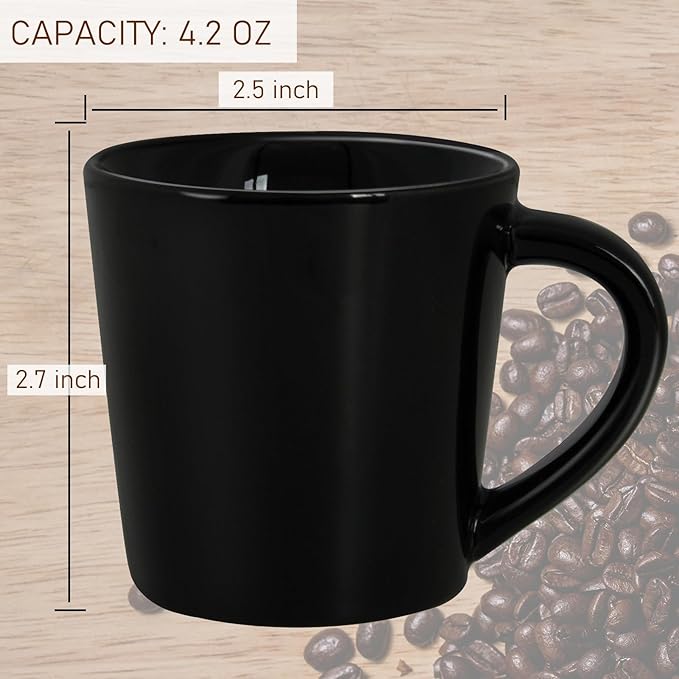 4.2oz Espresso Cups Set of 2, Ceramic Coffee Mugs Demitasse Cups, Small Espresso Mugs for Shot of Coffee, Tea Cups with Handles, Gift for coffee Lovers - Black