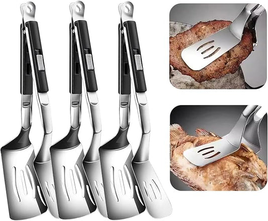 13.3 Inch Stainless Steel Tongs for Cooking, Versatile Stainless Steel Grill Clamp Anti-Scald Extended Handle Spatula Tong Perfect for Flipping, Grilling, Cooking, Frying, and Griddling (3)
