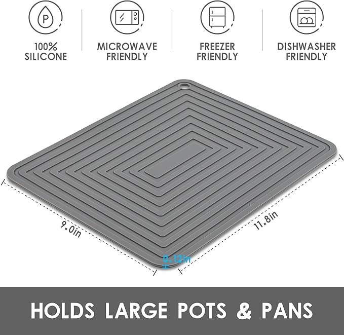 Trivets for Hot Pots and Pans-Silicone Trivets for Hot Dishes-Heat Resistant Mat for Countertops, Kitchen Small Dish Drying Mat, Silicone Pot Holders-Hot Pads for Kitchen Set 2 Dark Grey