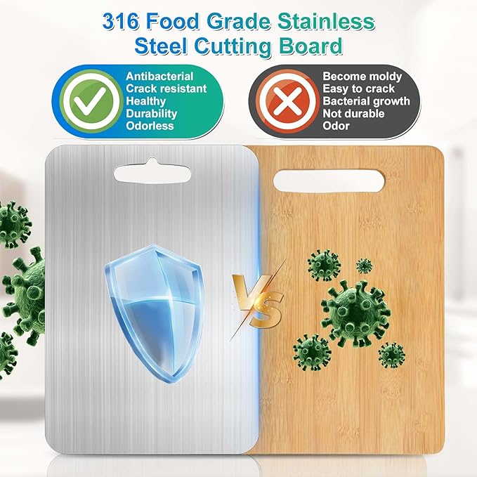 Titanium Cutting Board for Kitchen, 316 Stainless Steel Cutting Board Double-Sided Food-Grade Chopping Board Metal Durability Non Toxic Cutting Boards for Kitchen Cooking Outdoor, 9.8" * 14.2"