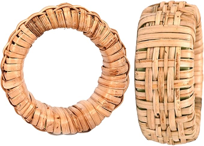 Alpha Living HOMEBoho Chic Dining décor Set of 12 - Handmade Napkin Rings Rustic Woven Rattan Napkin Holders for Dining Table, Weddings, Parties, Holiday Gatherings, and Everyday Use (Natural)