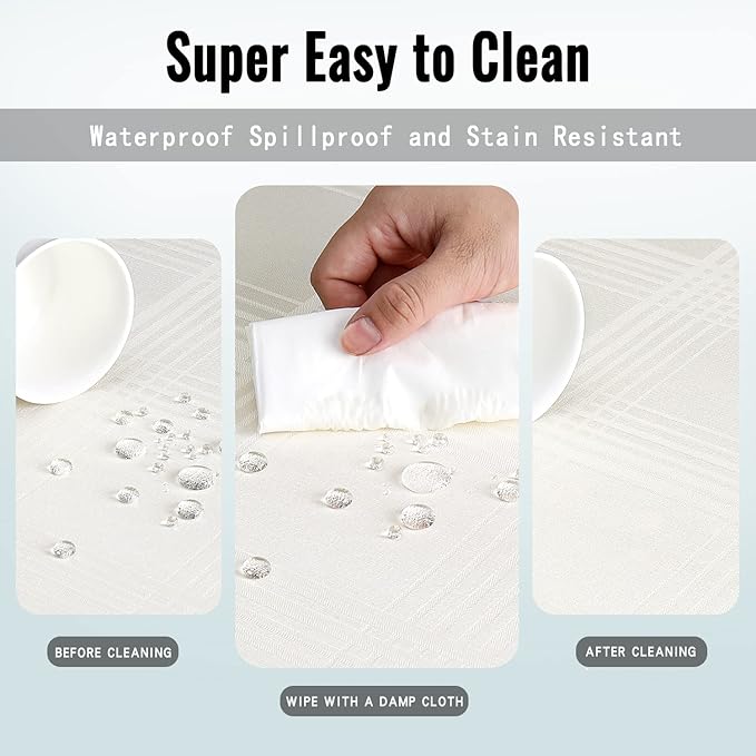 Round Tablecloth Water Resistance Ivory Plaid Table Cloth Waterproof Reusable Oil-Proof Spill-Proof Checkered Washable Table Cover for Kitchen Dining Room and Outdoor Use, 60 Inch Round
