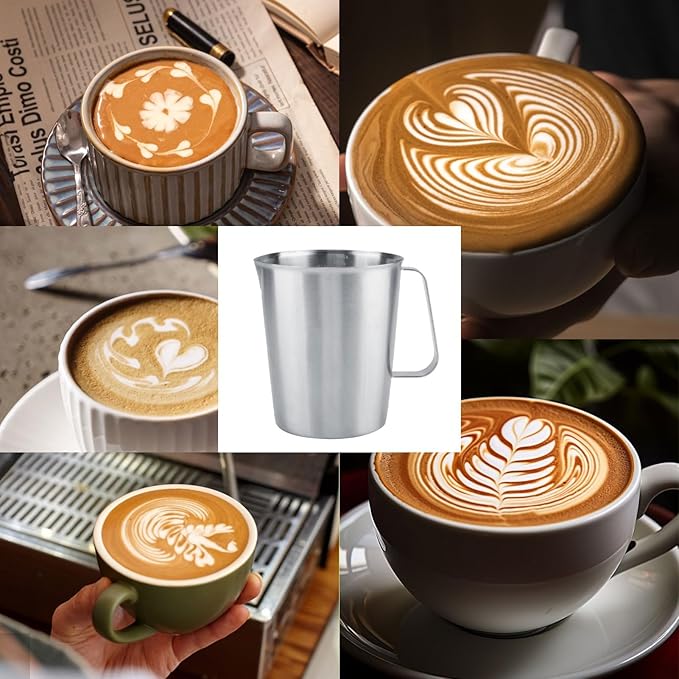Stainless Steel Measuring Cup, 2L 64oz Metal Measuring Cup with Handle and Marking 8 Cup Heavy Duty Measuring Pitcher Large Mouth Graduated Beaker for Latte Art