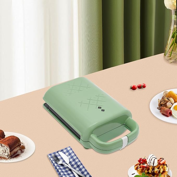 Sandwich Maker,Personal Breakfast Machine,Portable Sandwich Maker,Pizza Pockets,Electric Contact Grill Single for Making Sandwiches,Eggs,Bacon (Green)