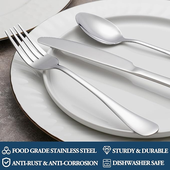 12 Piece Dinner Forks Set, Food-Grade Stainless Steel Silverware Forks, Cutlery Fork, Metal Fork for Home, Kitchen or Restaurant, Mirror Polished, Dishwasher Safe - 8 Inch