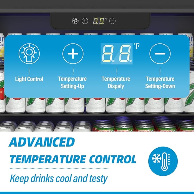 Compact Beverage Refrigerator, 5.3Cu.Ft/166 Can Mini Fridge with Glass Door and Digital Display, Small Drink Fridge with Adjustable Shelves for Soda, Silent Undercounter Mini Fridge for Home