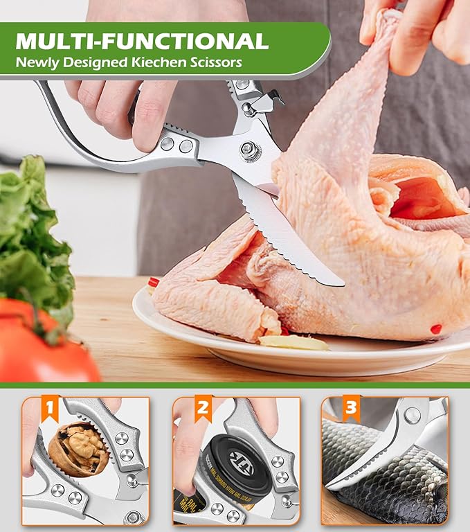 Poultry Shears – Kitchen Shears & Multipurpose Kitchen Scissors for Meat, Chicken, Fish & Vegetables, High Carbon Stainless Steel, Safety Lock, Dishwasher Safe
