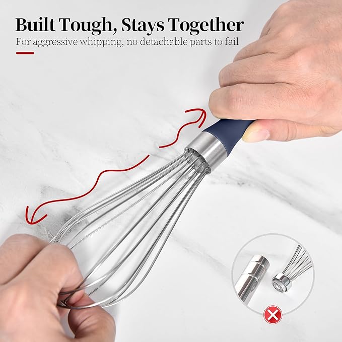 9.06 in Kitchen Wire Whisk, 18/10 Stainless Steel Metal Balloon Wisk Heavy Duty Egg Beater whisker Hand Mixer for Cooking, Baking, Mixing, Stirring, Sauce, Flour（Small, Midnight Blue）