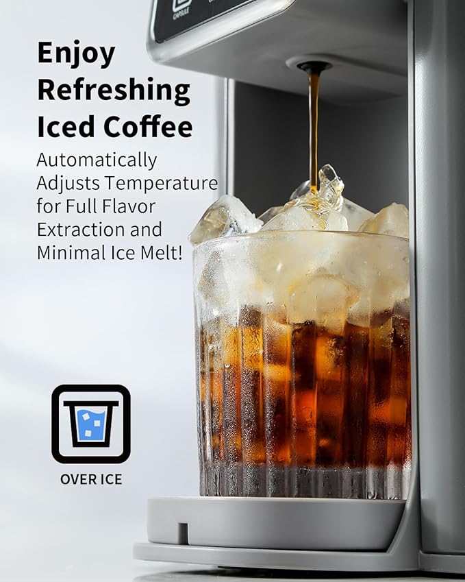 KIDISLE Hot & Iced Coffee Maker with Bold Setting, Single Serve Coffee Maker for K Cup and Grounds, 6-14 Oz Brew Sizes, 50 Oz Removable Water Tank, One Cup Coffee Machine with Reusable Filter, Grey