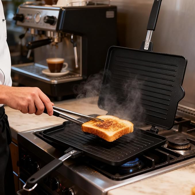 Maker, Double Sided Stovetop Toasted Panini Press, Non Stick Grill Plates Panini Maker Pan, Cheese Waffle Toaster Frying Pan for Home Kitchen Breakfast
