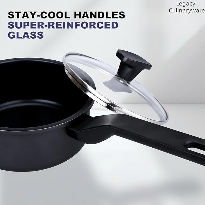 Legacy Culinaryware Nonstick Sauce Pan with Lid,1.5QT small pot, PFOA Free,Kitchen Pots Induction Pot,Black