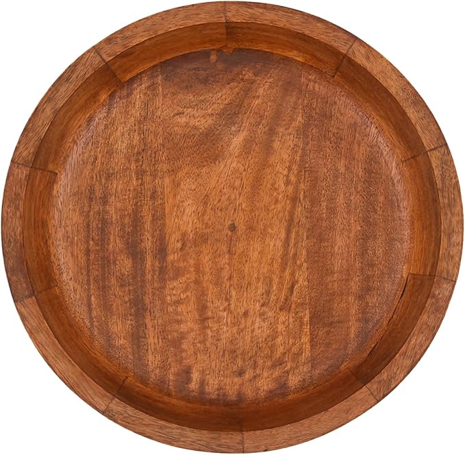 EDHAS Mango Wood Decorative Round Carved Bowl for Decoration, Centerpiece Bowl for Table (10" x 10" x 2.5")