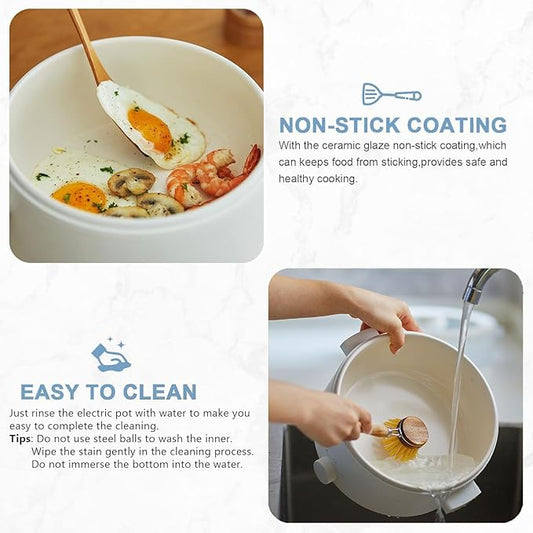 olayks. Electric Steamer for Cooking, 2L Ceramic Glaze Non-stick Pot, Dual Power Multi-functional Electric Cooker, Suitable for Steak, Pasta, Hot Pot, Ramen, Quick Heating and Overheat