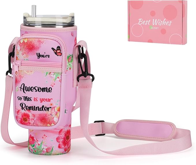 Water Bottle Carrier Bag for Stanley 40/30 oz Tumbler with Phone Pocket Neoprene Water Bottle Holder with Shoulder & Handheld Strap Stanley Cup Accessories