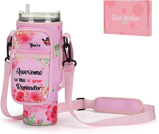 Water Bottle Carrier Bag for Stanley 40/30 oz Tumbler with Phone Pocket Neoprene Water Bottle Holder with Shoulder & Handheld Strap Stanley Cup Accessories