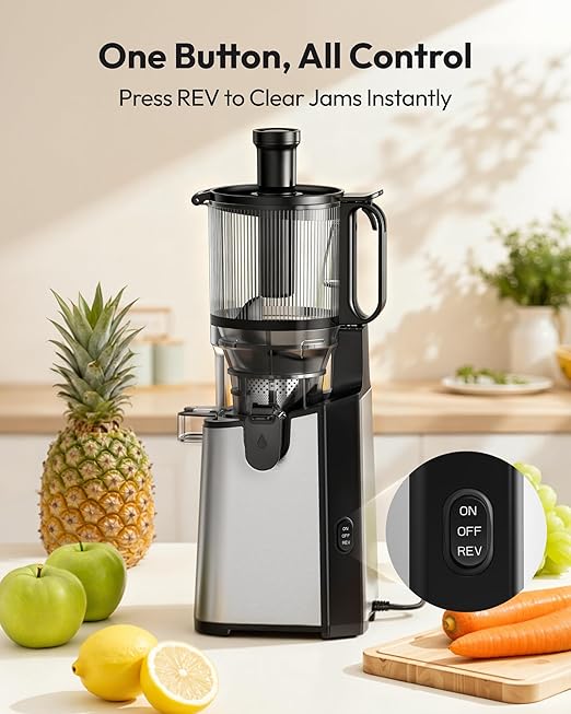 Cold Press Juicer Machines, EUHOMY 5.7" Wide Feed Chute Juicer Machines with 400W, Slow Masticating Juicer for Whole Fruits & Vegetables, High Juice Yield, Easy to clean, Black Stainless Steel
