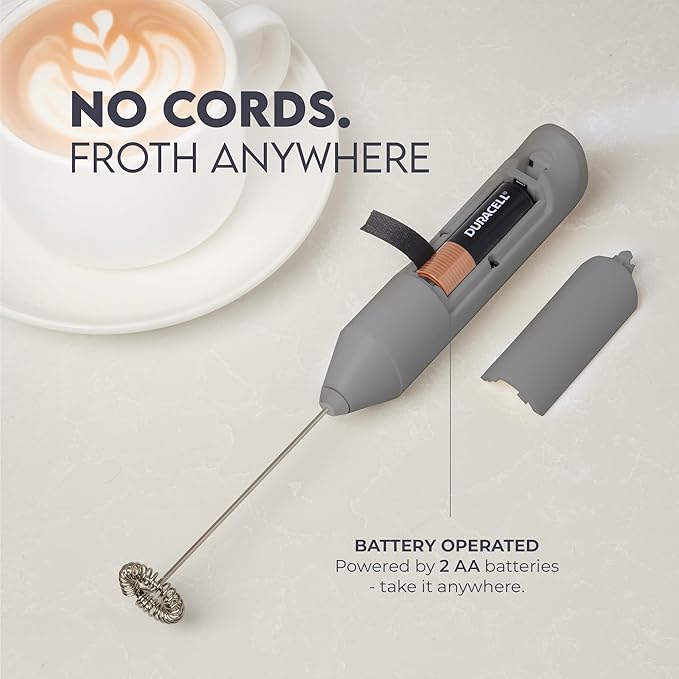 Zulay Kitchen Powerful Milk Frother Handheld with 2 Duracell AA Batteries – Ultra Fast Frother Wand Electric Drink Mixer for Coffee, Lattes, Cappuccinos, Matcha & Hot Chocolate – Portable Foam Maker
