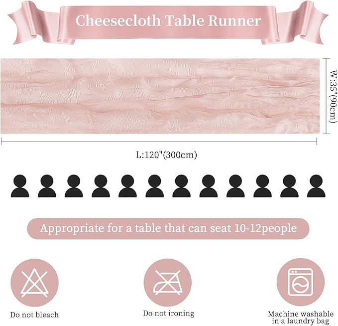 6 Pack Dusty Pink Valentine's Day Cheesecloth Table Runner 10FT Long Boho Gauze Table Runner Rustic Sheer Runner for Wedding Bridal Baby Shower Birthday Holiday Party Table Decor Easter Decorations