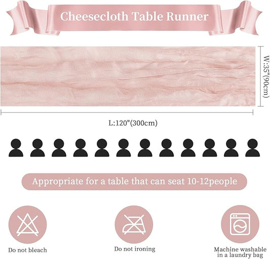 6 Pack Dusty Pink Valentine's Day Cheesecloth Table Runner 10FT Long Boho Gauze Table Runner Rustic Sheer Runner for Wedding Bridal Baby Shower Birthday Holiday Party Table Decor Easter Decorations