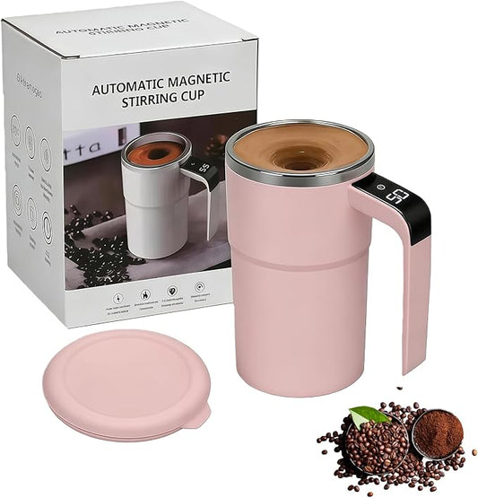 Electric Coffee Mug with a Built-In Lcd Thermometer, 13oz Automatic Self Stirring Coffee Mug, Perfect for Brewing Milk, Cocoa, Etc (Pink)