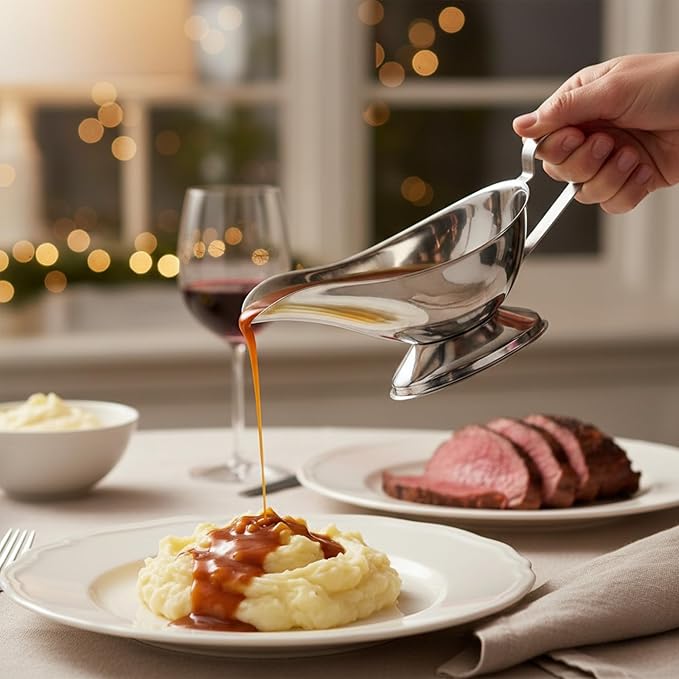 10oz Stainless Steel Gravy Boat | Roasting Sauce Dish Dispenser | Ergonomic Handle | Big Dripless Lip Spout | 10oz [1PK]