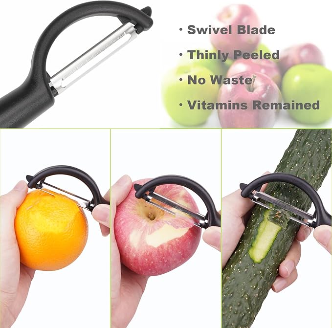4.72 Inch 12 Super Sharp Stainless Steel Blades Apple Slicer, Corer and Divider, 1 Super Sharp Peeler, 2 Fruit Forks and 1 Orange Citrus Peeler Tool, Red