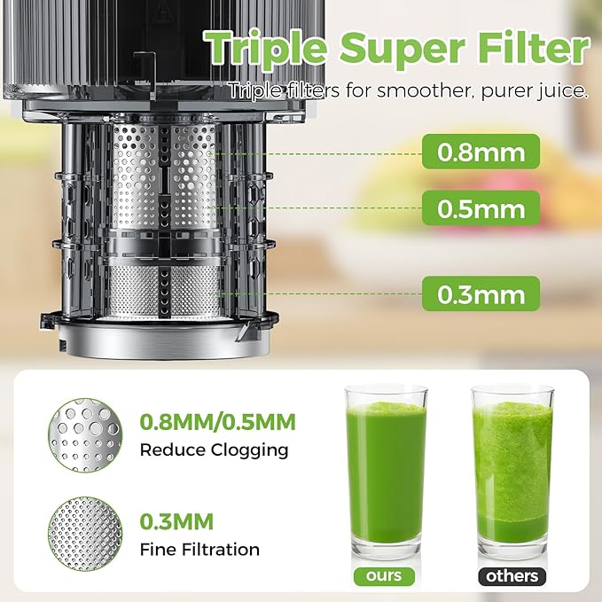 Cold Press Juicer, 5'' Wide Feed Chute Juice Maker, OSTBA Juicer Machine for Whole Vegetables and Fruits, High Juice Yield, Easy to Clean, BPA Free