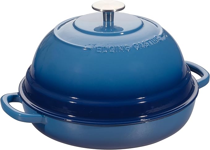EDGING CASTING Enameled Cast Iron Dutch Oven Pot with Lid, Round Bread Oven for Homemade Sourdough Bread Baking, 6 Quart, Lake Blue