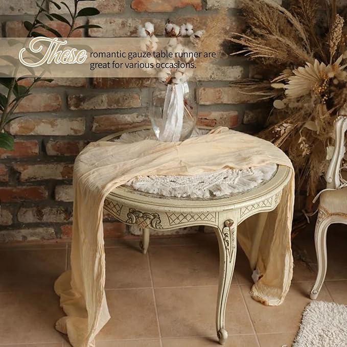 12 Pack Beige Cheesecloth Table Runner 10Ft, Gauze Table Runners 21.5 x 120 inch,Semi Sheer Cheese Cloth Fabric Runner Bulk for Wedding,Party,Baby Shower,Bridal Shower