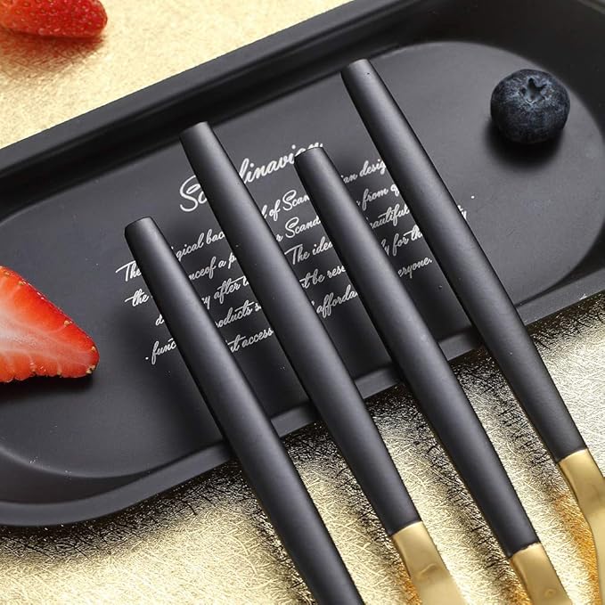 Dinner Knives 6 Pieces Black And Gold Plating, Homquen Sturdy 9" Stainless Steel Modern Design Knife, Knifes Set With Round Edge Dishwasher Safe