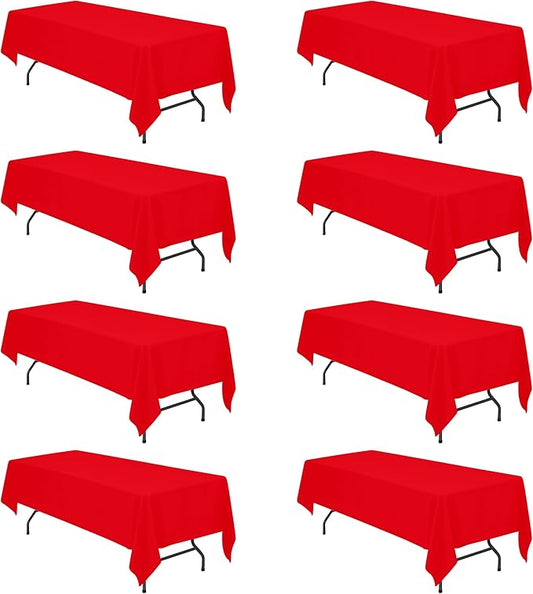 BRILLMAX 8 Pack Red Tablecloths 60 x 126 Inch for 8ft Rectangle Tables - 150 GSM Polyester Fabric, 15" Standard Drop, Water, Stain & Wrinkle Resistant Cloth Cover for Wedding Banquet Dining Buffet