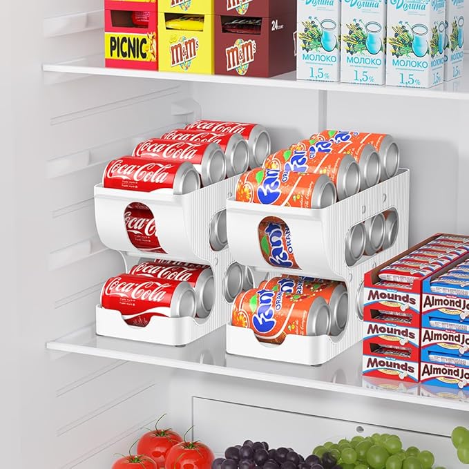 Soda Can Organizer for Pantry/Fridge, Automatic Rolling Pop Can Dispenser/Storage/Holder/Container for Refrigerator, Saving Space Drink Organizer for Fridge, 2-Pack Holds 24 Standard Cans