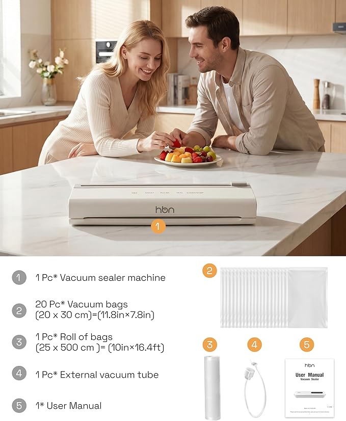 HBN Vacuum Sealer CP-UFK-2093 – Automatic Food Sealer, Dry & Moist Modes, Pulse Function, Compact Design, Efficient Vacuum Sealing for Home and Kitchen Use