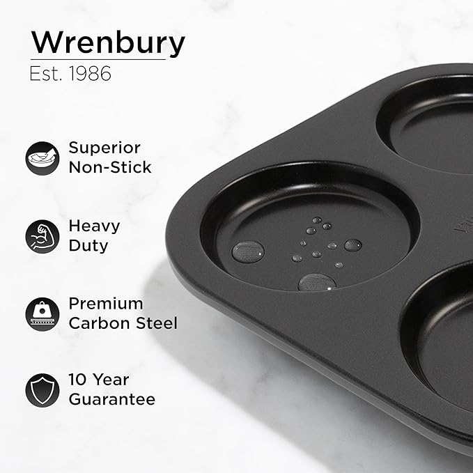 Wrenbury Large Yorkshire Pudding Pan Heavy Duty - Non-Stick for Perfect, Easy Release Puddings 4 inch - Even Heating, Non-Stick Coating Tray - 10 Year Guarantee