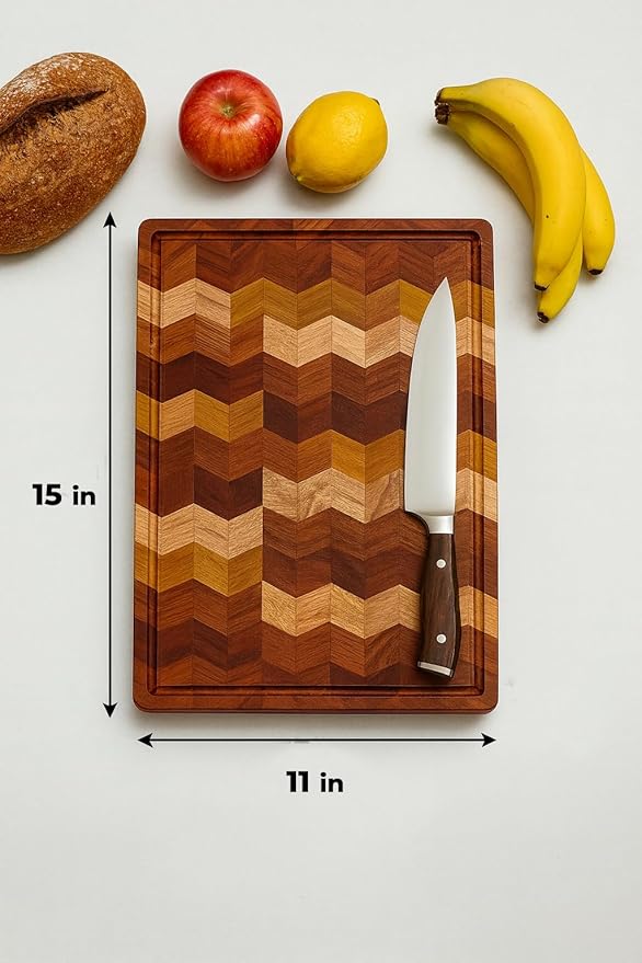 Terra Cutting Board for Kitchen – Thick Reversible with Deep Juice Groove 15x11Inch – Premium Hardwood (Premium)