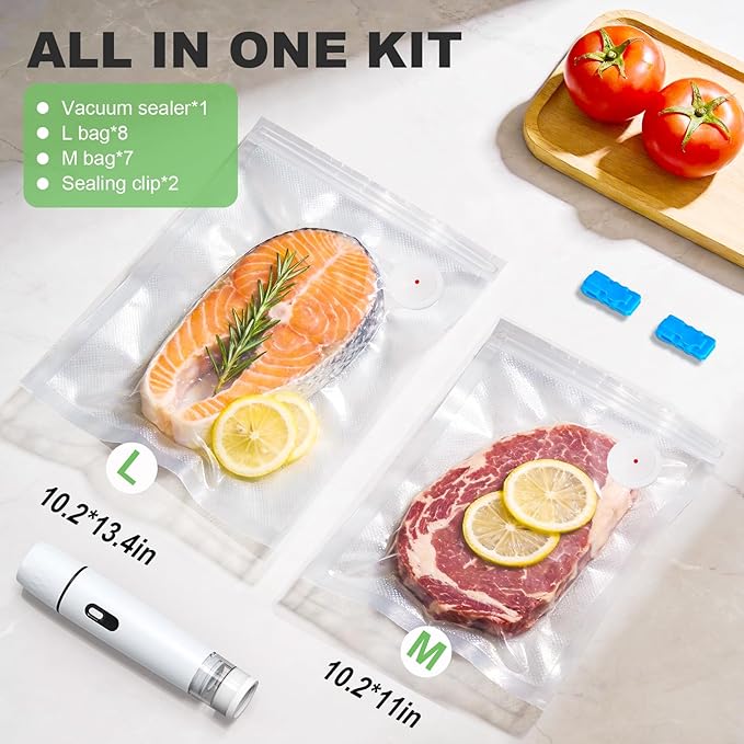 Compact Vacuum Sealer for Food: Visible Water Tank Handheld Vacuum Sealer with 15 Reusable Bags for Seal Meal Saver, Portable Food Sealer, Gifts for Mom, Wife, Chef